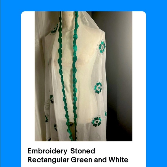 Embroidery  Stoned Rectangular Green and White Islamic veil - Picture 1 of 3
